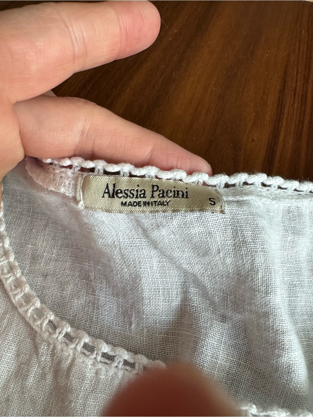 Alessia Pacini White Linen Blend Crochet-Trim Blouse